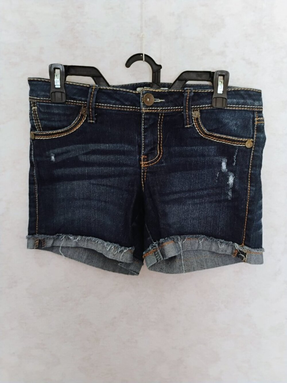 Paris Blue Dark Wash Distressed Denim Shorts size 5 juniors